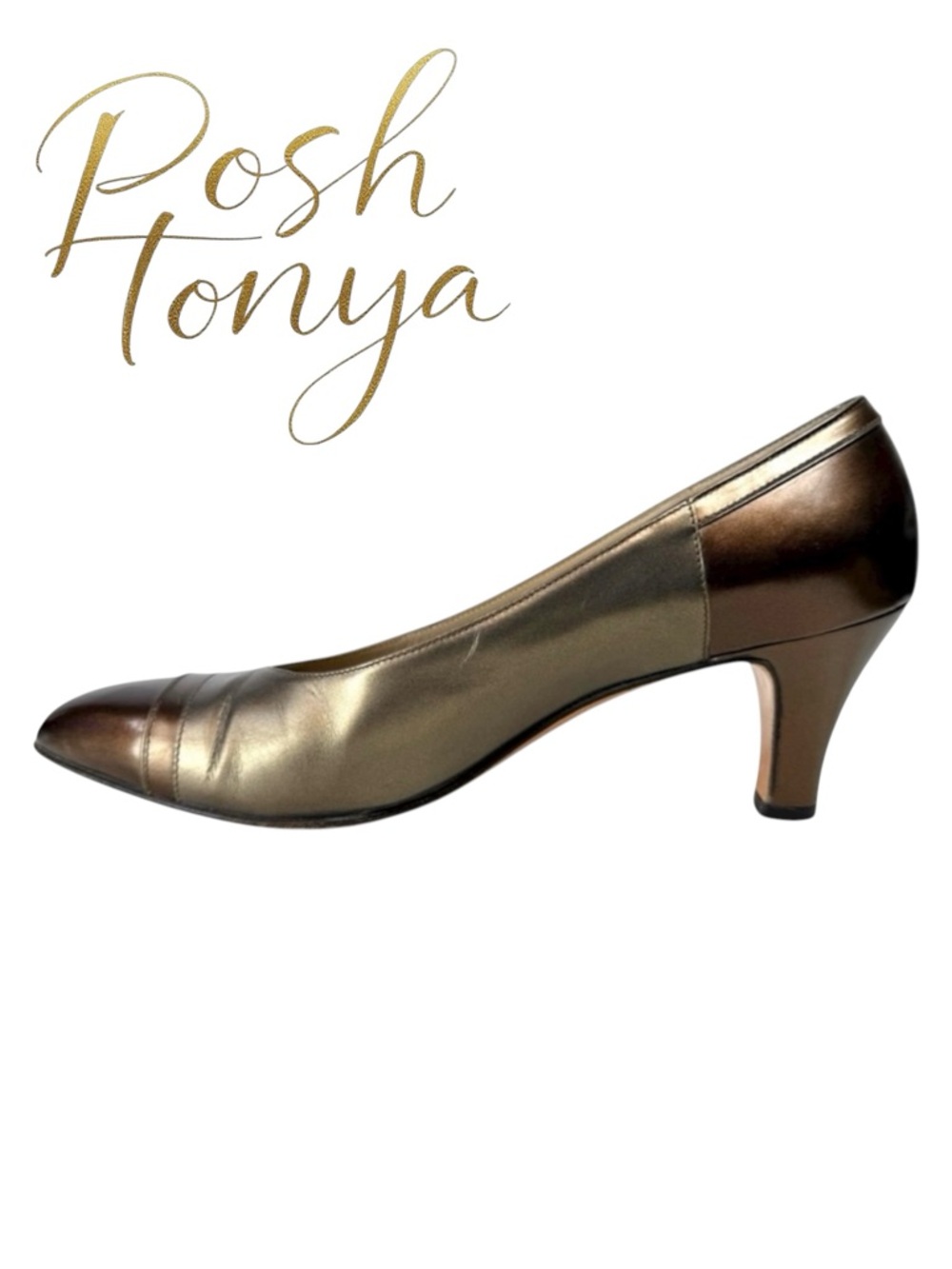 Salvatore Ferragamo Italian Leather Pumps Bronze Luxury Heels 6.5 AA Narrow
